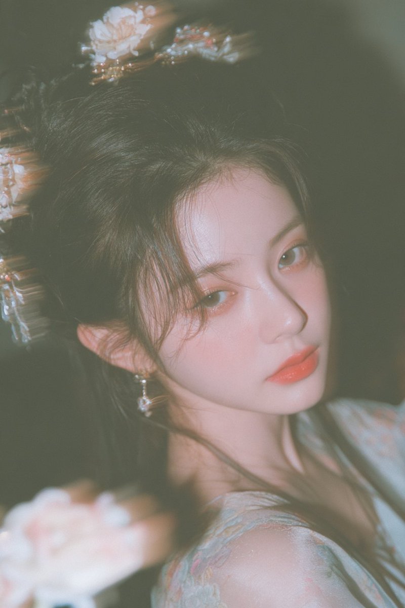 Ancient Beauty Poses in Blurred Boudoir with Soft CCD Light