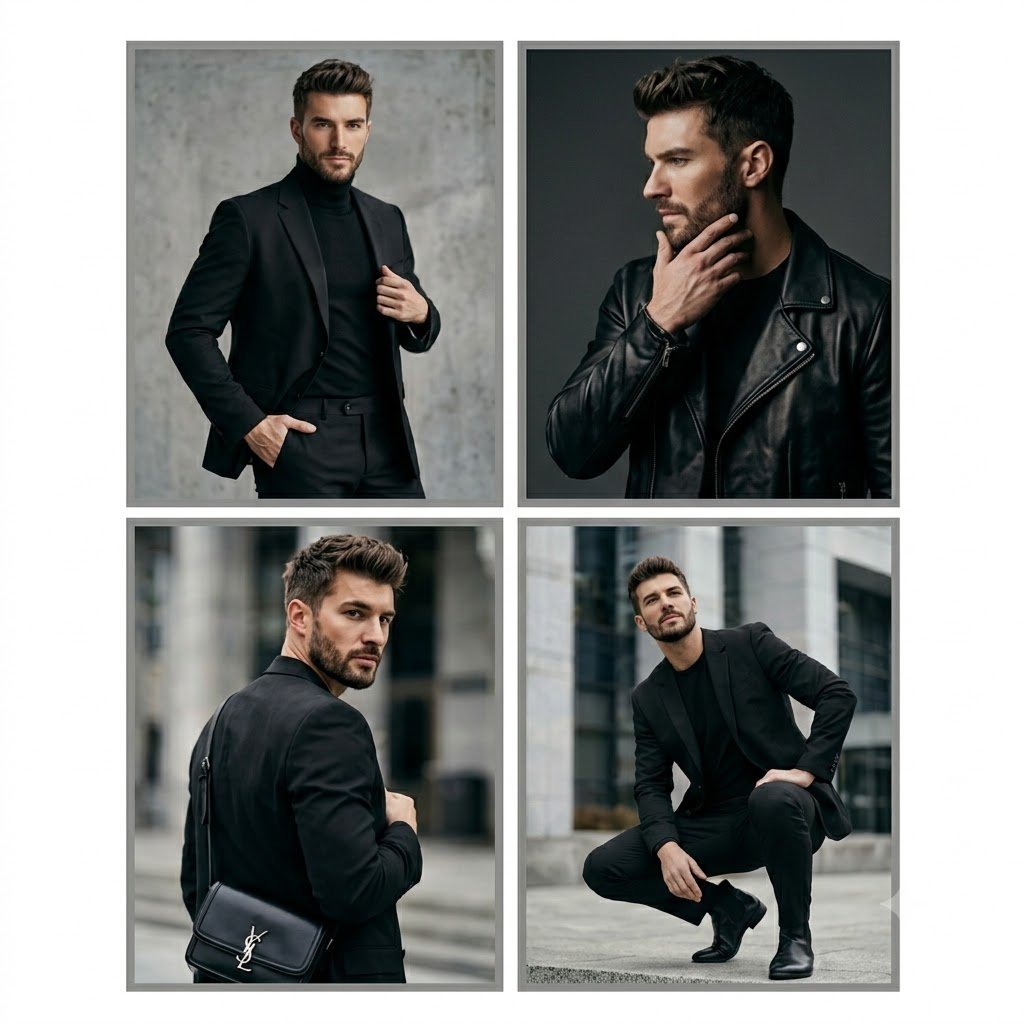 Sophisticated Male Fashion Editorial in a Minimalist Grid Layout