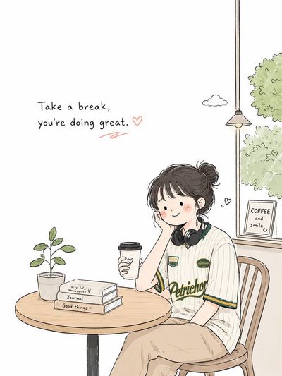 A cozy morning coffee doodle with cute minimal line art