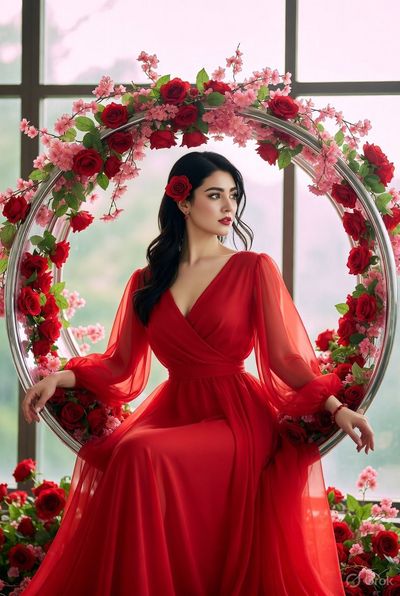 Red Blossom Elegance in a Dreamy Garden Studio