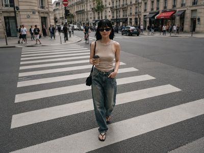 Capturing Confidence: A Stylish Woman on an Urban Crosswalk