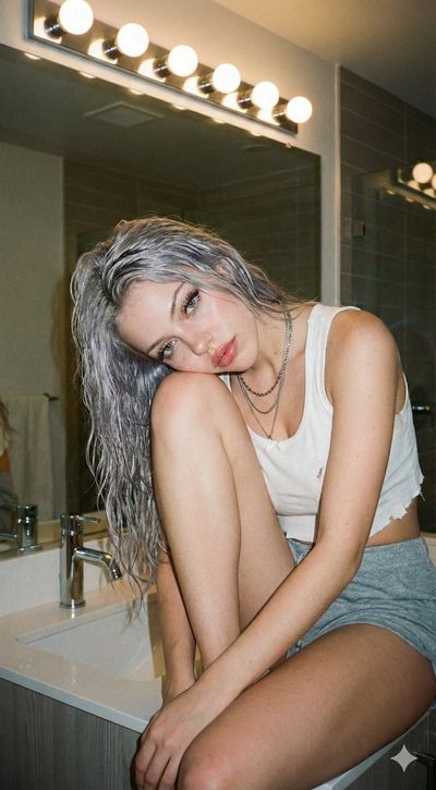 Dreamy Reflections: Y2K Vibes in a Bathroom Portrait