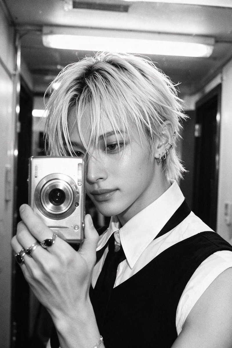 Platinum Blond Man Snaps Mirror Selfie With Compact Digital Camera