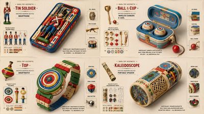 A smart speaker reimagined as a Victorian-era wooden toy
