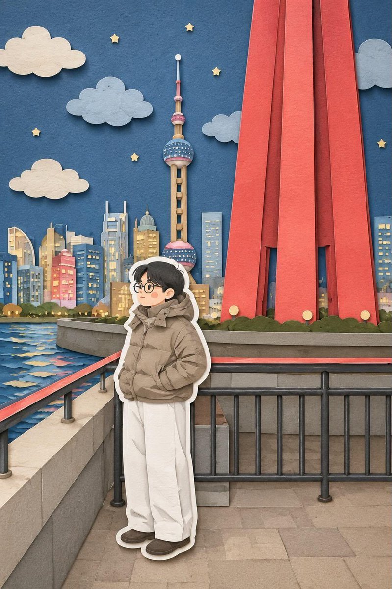 A cute papercraft girl smiles with rosy cheeks in layered diorama