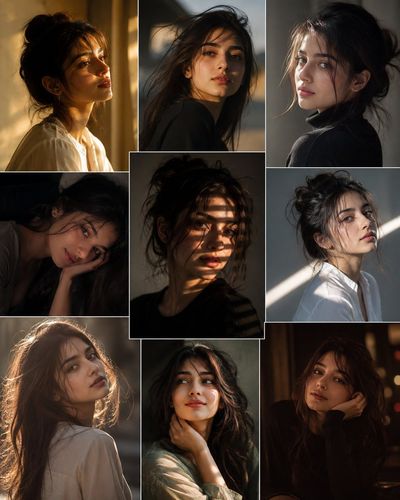 Golden hour profiles and shadowed glances reveal her many moods