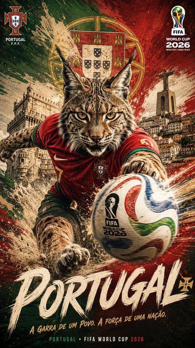 A majestic lion in Brazil jersey charges with World Cup ball