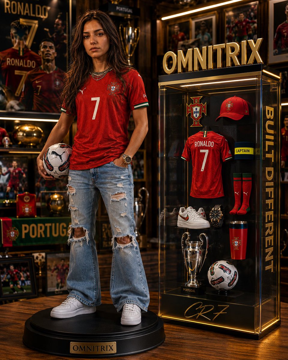 Portugal number seven collectible figure stands on a wooden display base