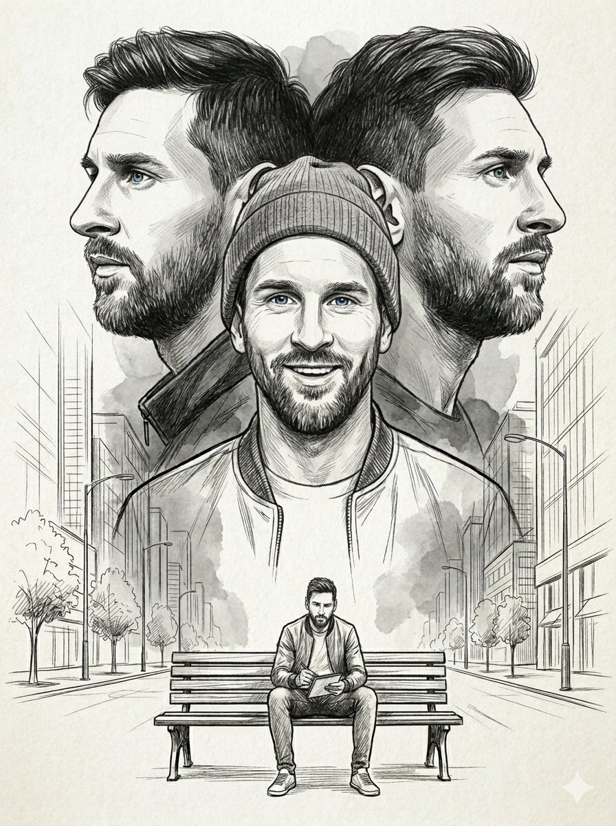 A thoughtful young man in a beanie appears in triple portrait study