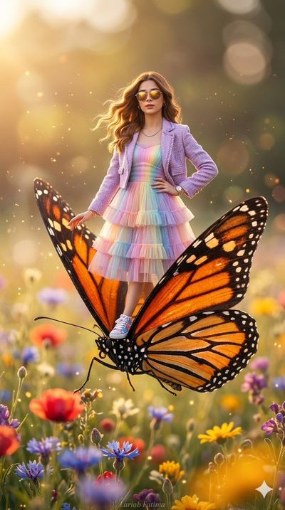 Miniature Fashion Muse on a Monarch Butterfly