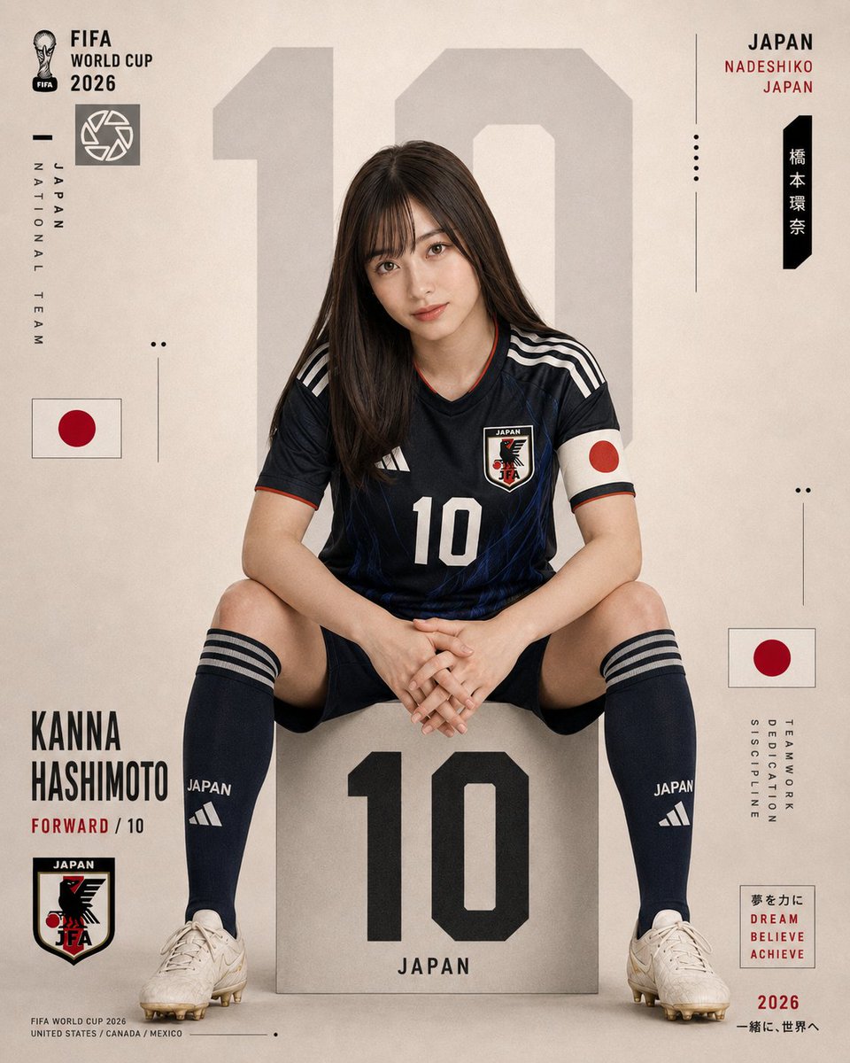 Japan's star player sits confidently on a geometric pedestal