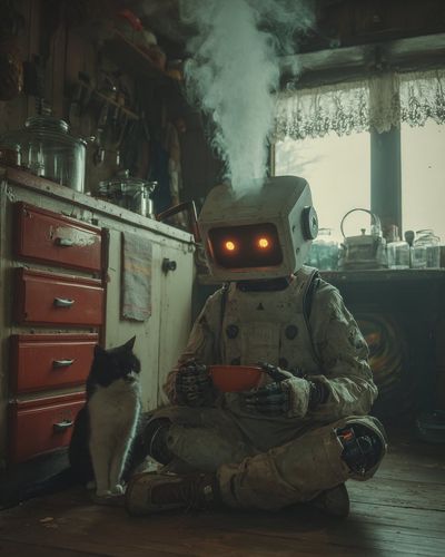 Retro Robot in a Retro Kitchen: A Quiet Moment