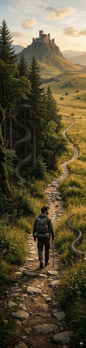 A Traveler's Journey Through a Mystical Landscape