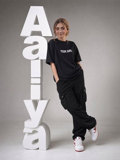 Minimalist Studio Streetwear Portrait with Bold Typography