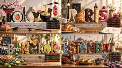 Four Culinary Cities Sculpted in Edible Typography on Plinths