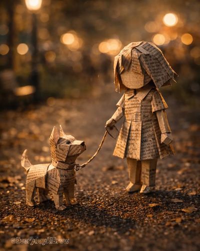 Whimsical Rainy Evening: Origami Girls in Focus