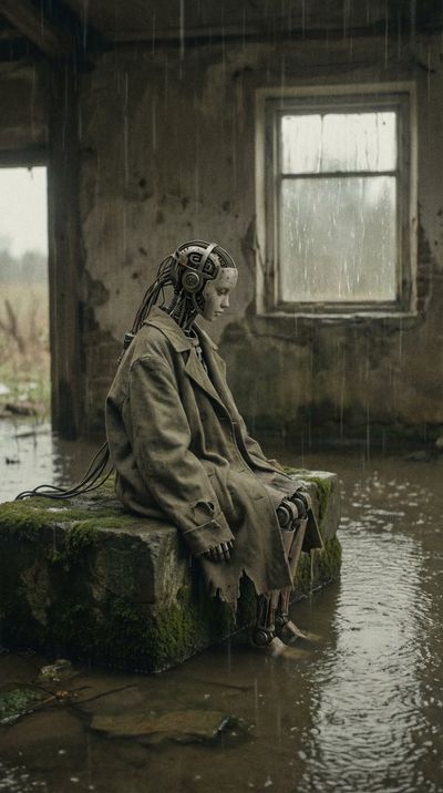 Cyborg in the Rain: A Portrait of Solitude