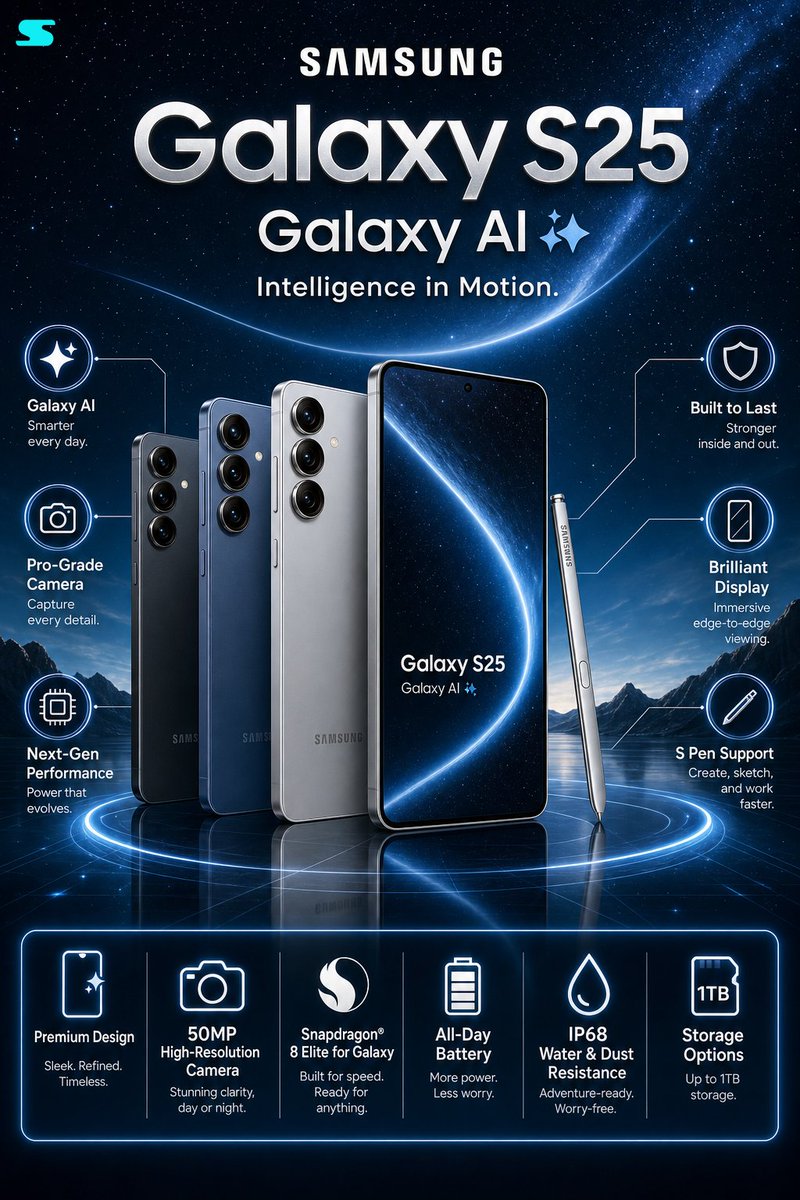 Futuristic Samsung Galaxy S25 Infographic Poster