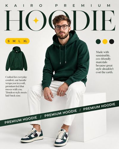 Minimalist Studio Fashion with Forest Green Hoodie