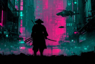 Neon Shadows in a Cyberpunk Skyline