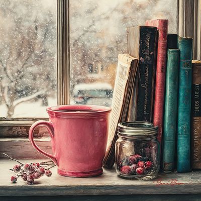 Winter Warmth in Oil: A Cozy Mug on the Windowsill