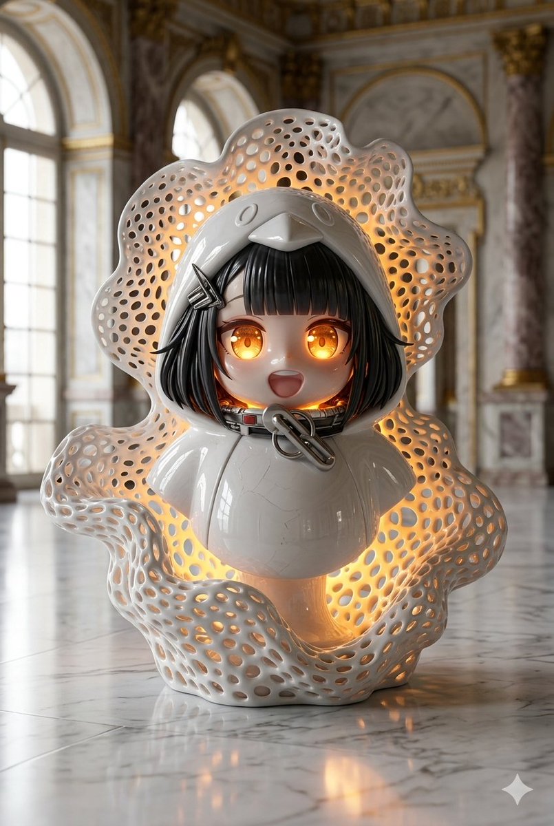 Porcelain Elegance: Gugu’s Luminous Bust in Amber Glow
