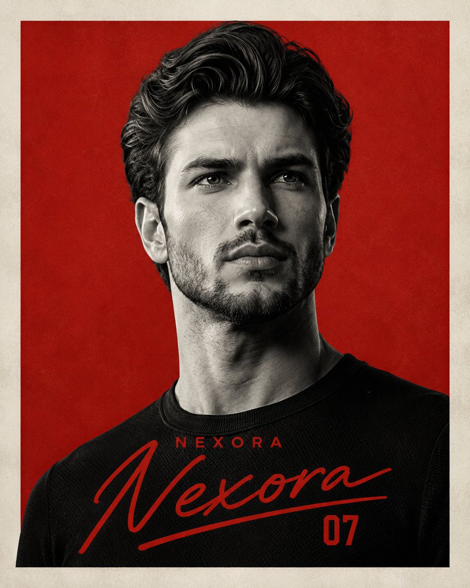 A heroic athlete gazes upward in a dramatic monochrome poster
