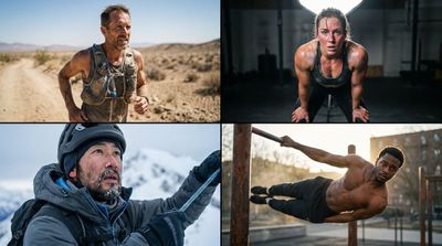 Two by two grid shows real skin texture for fitness influencers