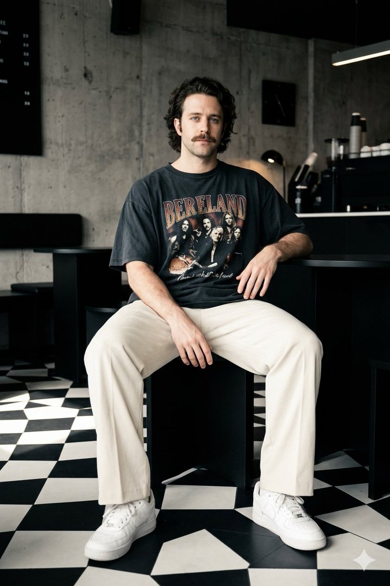 Monochrome Café Vibes: Relaxed Portrait in Vintage Style