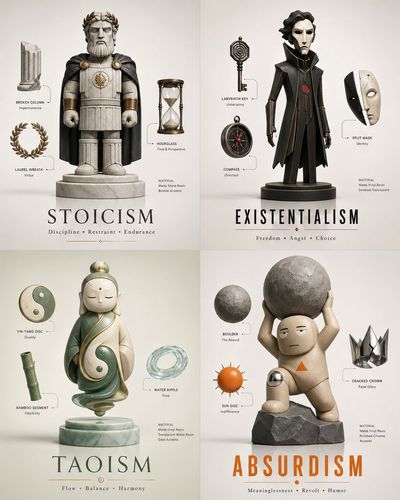 4 Philosophy Systems as 3D Designer Art Toys