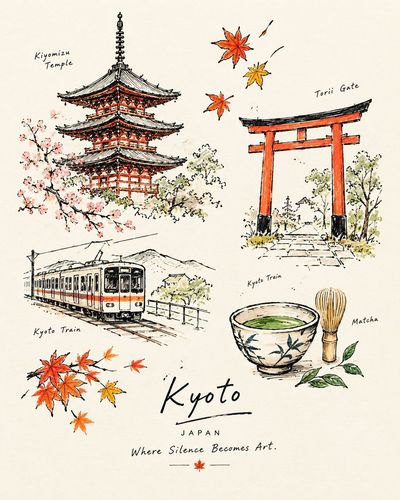 Hand-drawn travel journal illustration captures city charm with ink sketches