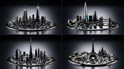 Urban Skylines Reimagined as Dynamic Ferrofluid Sculptures