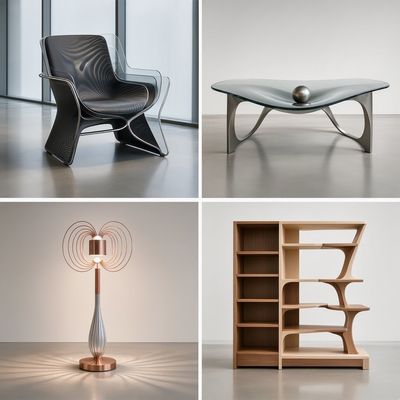 Elegant coffee table shaped by quantum superpositions of particle fields