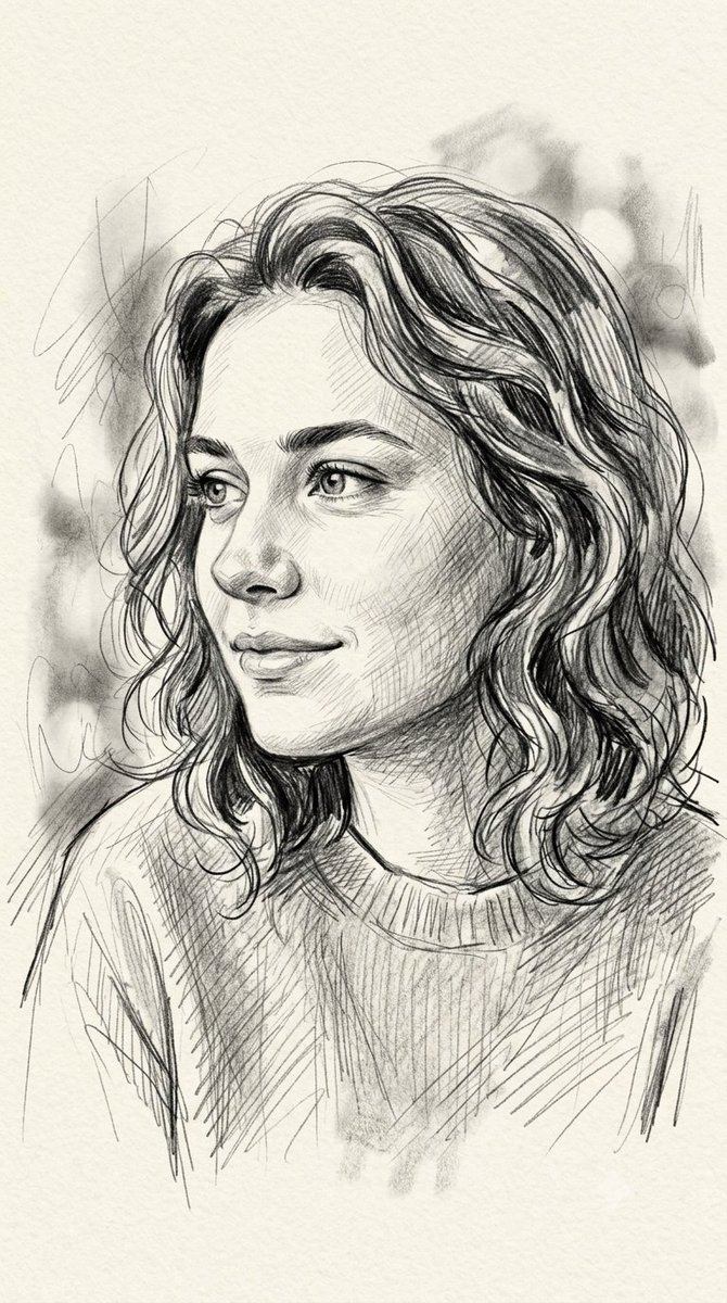 A young woman's thoughtful portrait rendered with fine pencil strokes