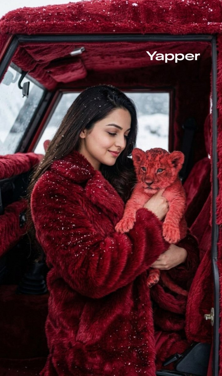 Crimson Elegance: A Surreal Winter Fashion Portrait