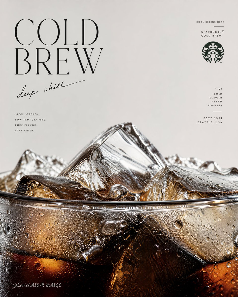 Cracked ice peaks rise above dark cold brew surface