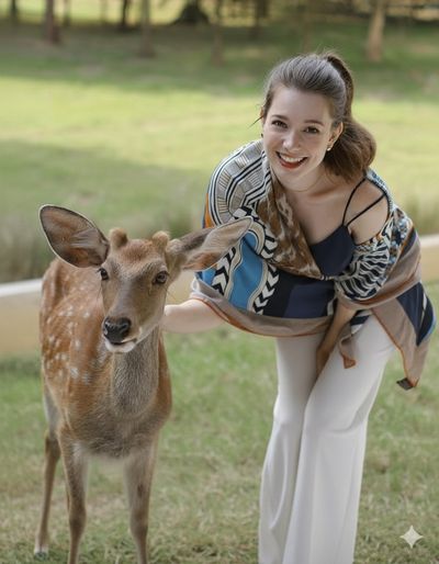 Joyful Connection: Woman and Deer in Harmony