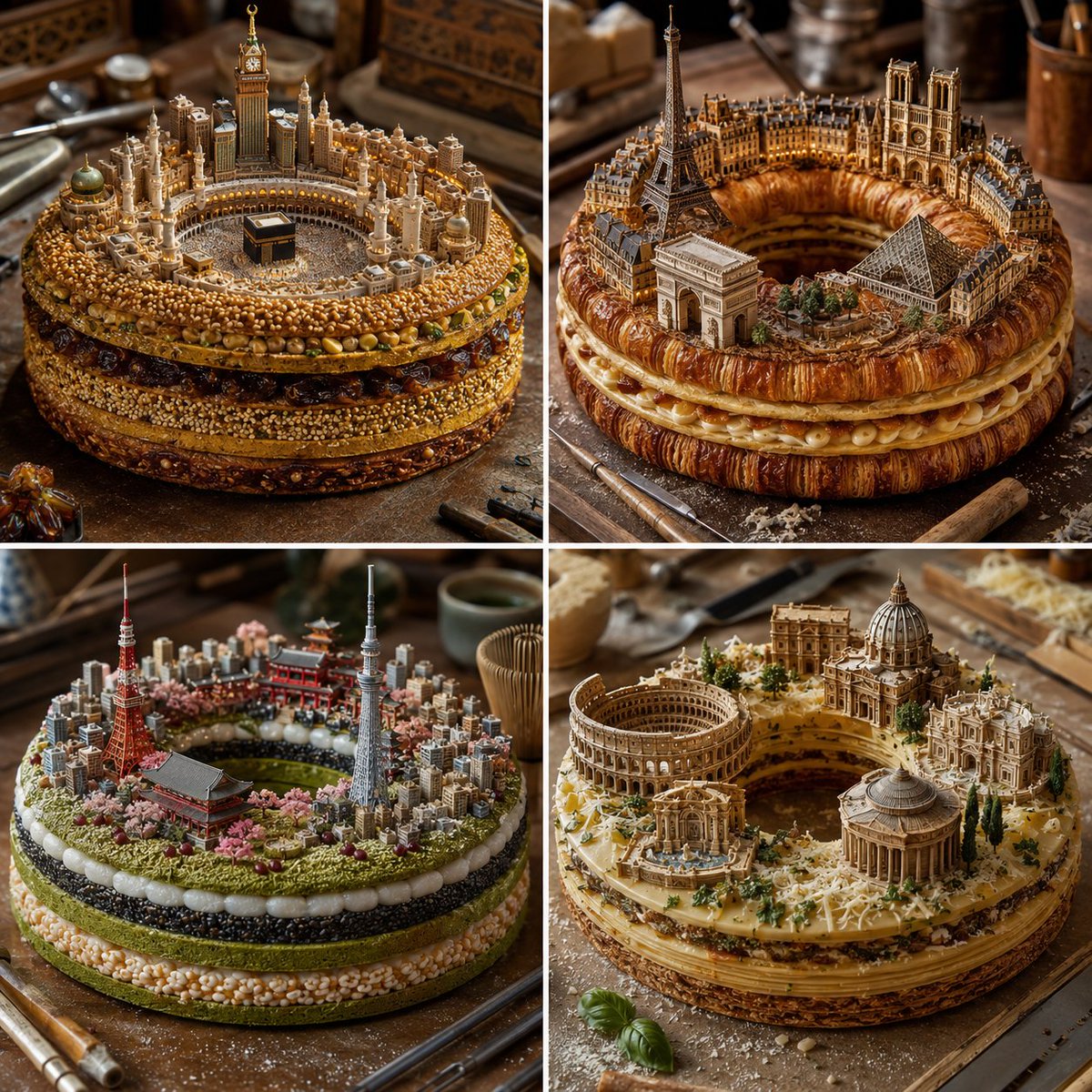 Culinary Landmarks in a Food Art Grid