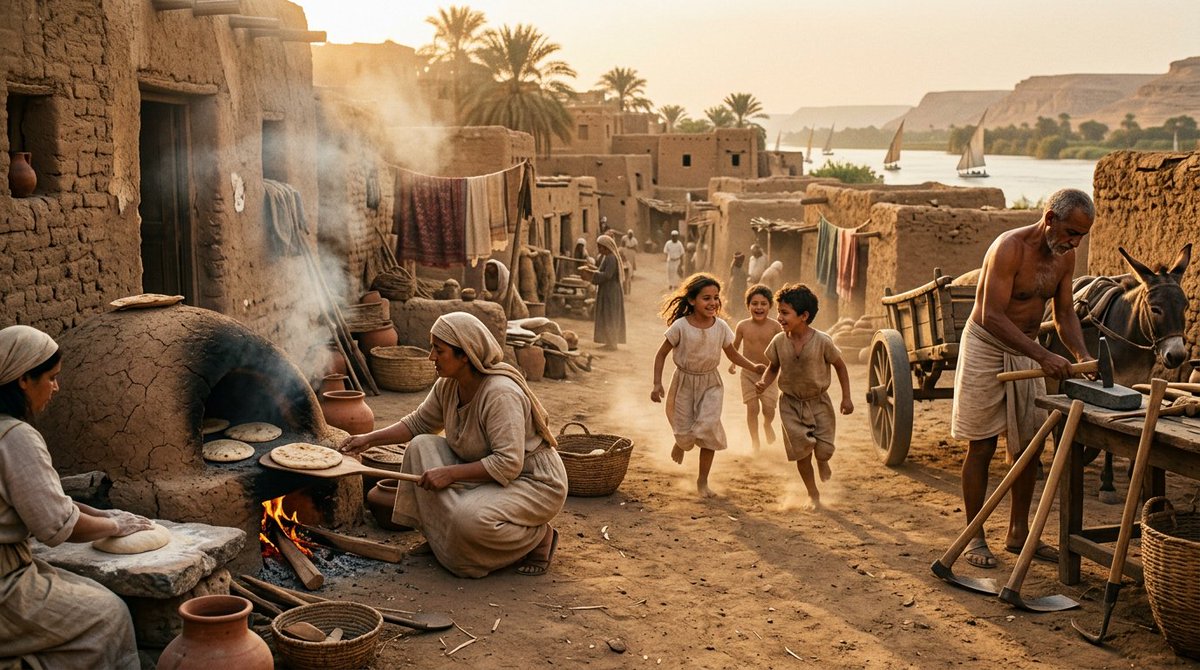 Sunlit Streets of an Ancient Egyptian Village