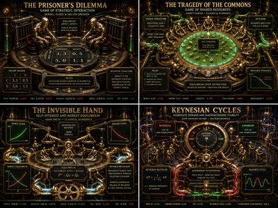Brass gears and gilt scales depict the prisoner's dilemma