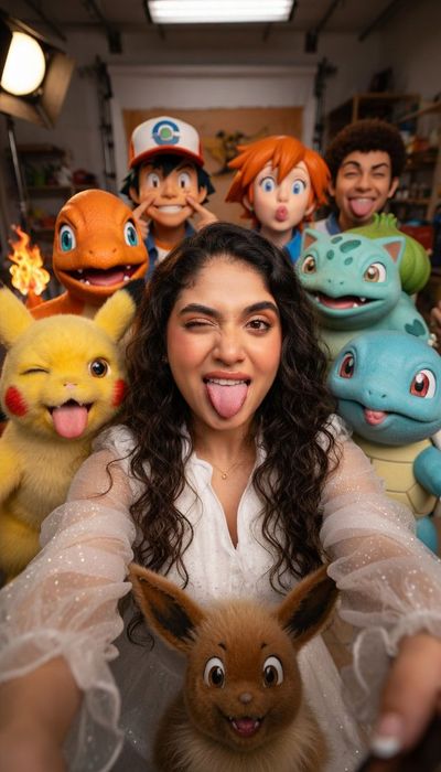 Squad Selfie with Pokémon Cast Making Wild Faces