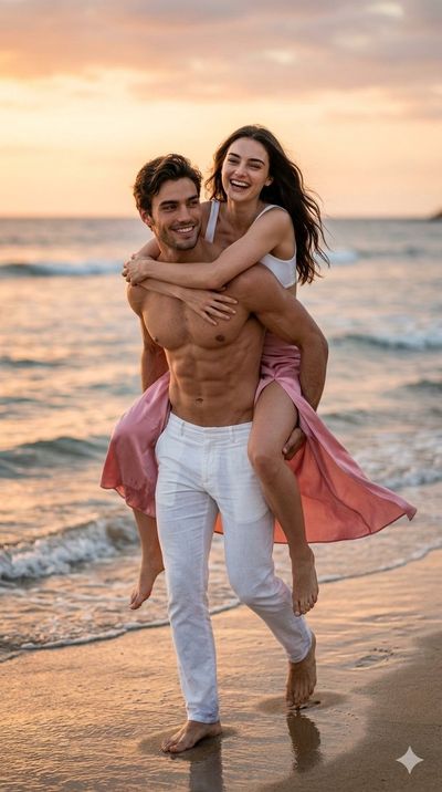 Candid Love at Sunset: A Beach Portrait