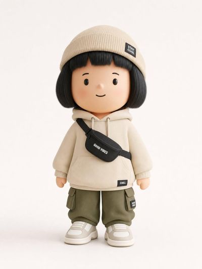 A streetwear-clad vinyl figure poses in vibrant urban style.