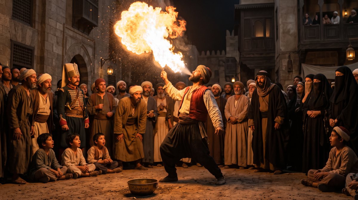 Fireblower Lights Up Cairo Festival Night with Huge Plume