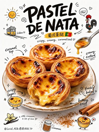 Golden crispy Portuguese egg tart with creamy custard center