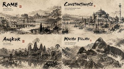 Four ancient cities emerge from flowing ink on rice paper