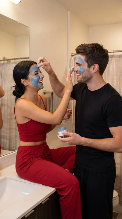 Cozy Bathroom Bliss: A Playful Couple's Moment