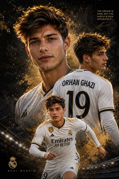 Young star in white jersey looks upward with fierce determination