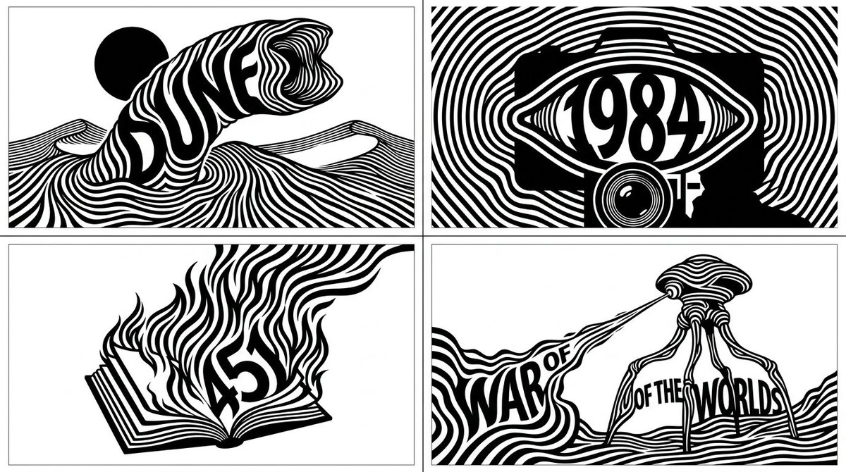 Four Sci-Fi Books Become Optical Typographic Silhouettes in Grid