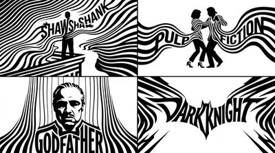 Iconic film silhouettes emerge from bold black and white contour stripes